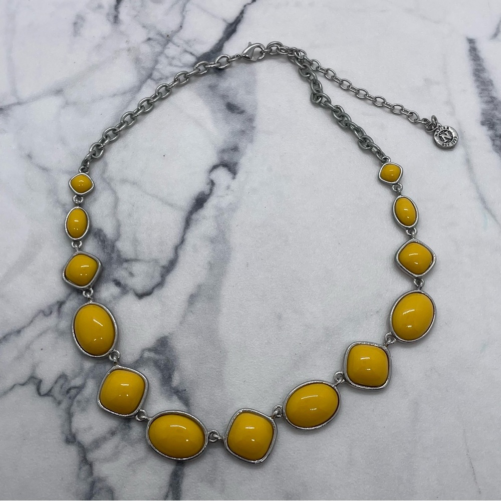 Vintage Napier Faux Egg Yolk Amber and Silver Tone Necklace - Picture 5 of 6